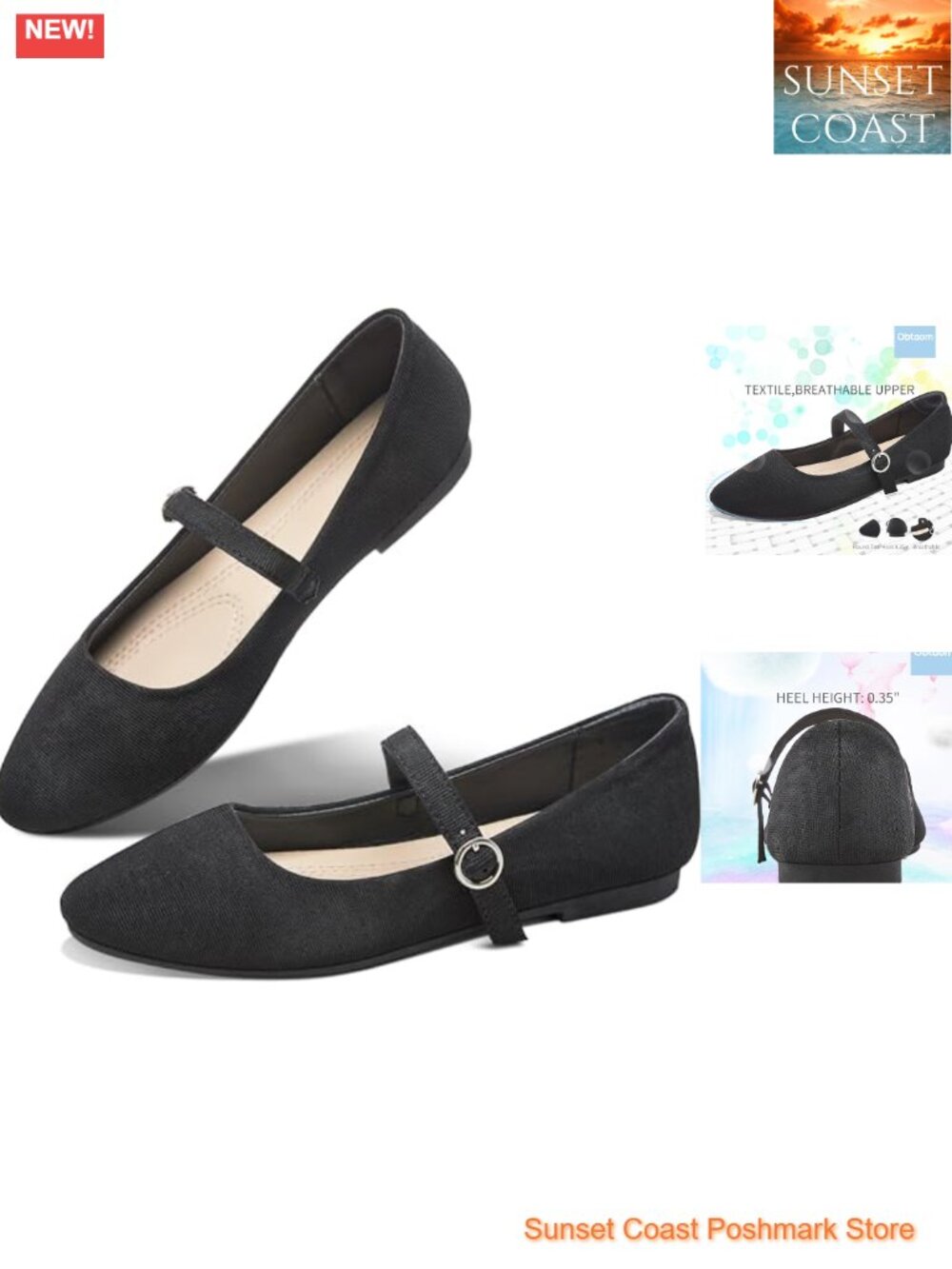 Mary Jane Flats Round Toe Ballet Business Comfortable Strap Flats for Office